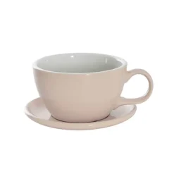 Ceramic Cappuccino Pot & Plate Gloss Nude (15Dx10cmH)