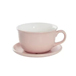 Ceramic Coffee Cup Pot & Plate Matte Pink (15Dx10cmH)