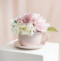 Ceramic Coffee Cup Pot & Plate Matte Pink (15Dx10cmH)