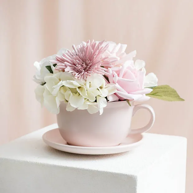 Ceramic Coffee Cup Pot & Plate Matte Pink (15Dx10cmH)