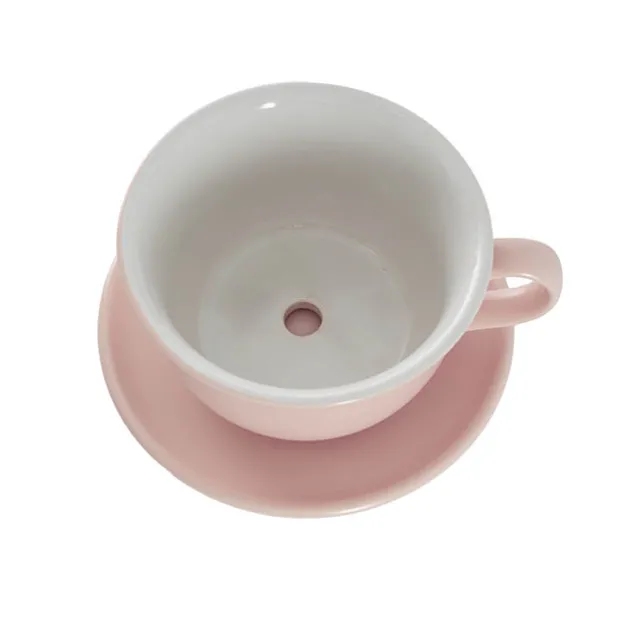 Ceramic Coffee Cup Pot & Plate Matte Pink (15Dx10cmH)