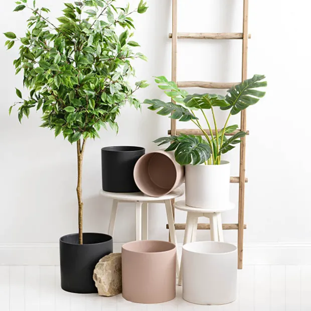 Ceramic Cylinder Pot Satin Matte Black (30x30cmH)