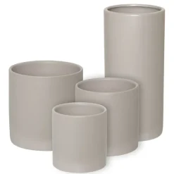 Ceramic Cylinder Pot Satin Matte Light Grey (13x28cmH)