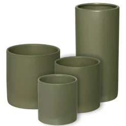 Ceramic Cylinder Pot Satin Matte Moss (14x14cmH)