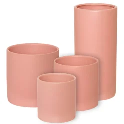 Ceramic Cylinder Pot Satin Matte Coral (12x12.5cmH)
