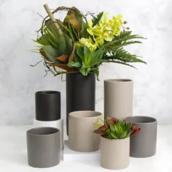 Ceramic Cylinder Pot Satin Matte Charcoal (12x12.5cmH)