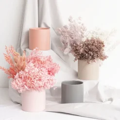 Ceramic Cylinder Pot Satin Matte Soft Pink (14x14cmH)