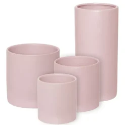 Ceramic Cylinder Pot Satin Matte Soft Pink (14x14cmH)