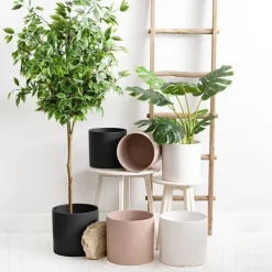 Ceramic Cylinder Pot Satin Matte Nude (25Dx24cmH)