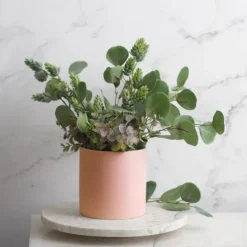 Ceramic Cylinder Pot Satin Matte Coral(14x14cmH)