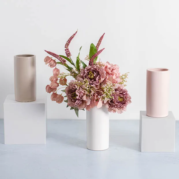 Ceramic Cylinder Vase Satin Matte White (10x20cmH)