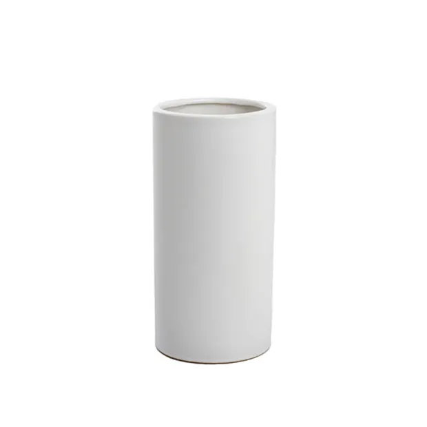 Ceramic Cylinder Vase Satin Matte White (10x20cmH)