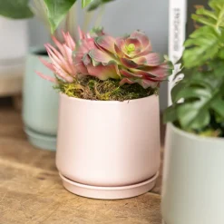 Ceramic Loreto Belly Pot & Plate Matte Pink Sand (15x14cmH)