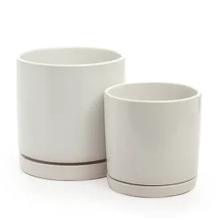 Ceramic Loreto Plant Pot & Plate White Set 2 (18Dx18.5cmH)