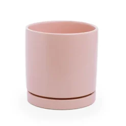 Ceramic Loreto Plant Pot & Plate Pink Sand (18DX18.5cmH)