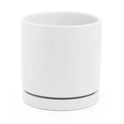 Ceramic Loreto Plant Pot & Plate Matte White (21.5Dx21.5cmH)
