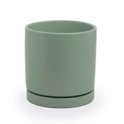 Ceramic Loreto Plant Pot & Plate Sea Foam (18Dx18.5cmH)