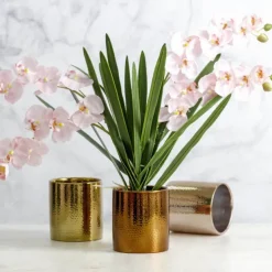 Ceramic Metallic Cylinder Pot Brass Gold (13.5x12cmH)