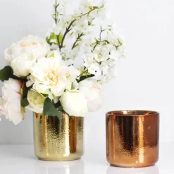 Ceramic Metallic Cylinder Pot Brass Gold (15.5x15cmH)