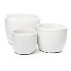 Ceramic Monaco Square Round Set 3 Matte White (19x15cmH)