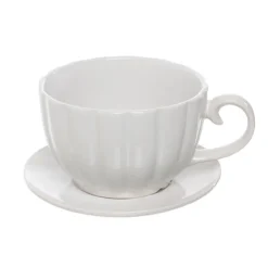 Ceramic Tea Cup Pot Saucer Drainage Hole White (17.5Dx13cmH)