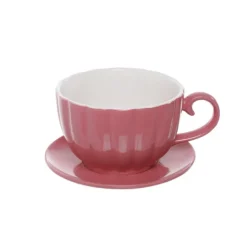 Ceramic Tea Cup Pot Saucer Drainage Hole Pink (15TDx10cmH)