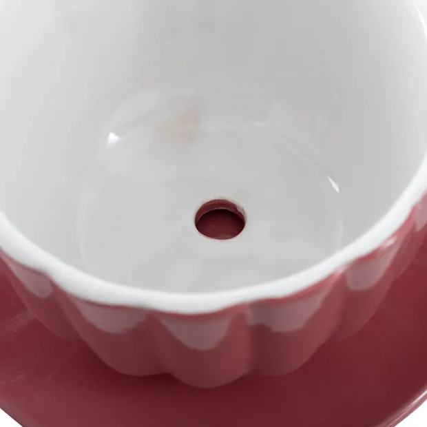 Ceramic Tea Cup Pot Saucer Drainage Hole Pink (15TDx10cmH)