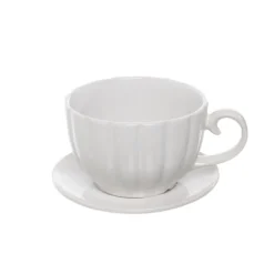 Ceramic Tea Cup Pot Saucer Drainage Hole White (15TDx10cmH)