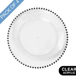 Charger Plate w Black Beaded Edge Pack 4 Clear (32cmD)