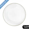 Charger Plate w Gold Beaded Edge Pack 4 Clear (32cmD)