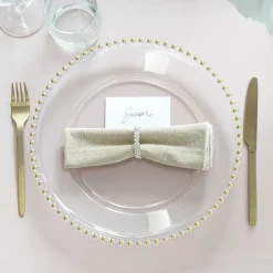 Charger Plate w Gold Beaded Edge Pack 4 Clear (32cmD)