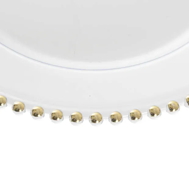 Charger Plate w Gold Beaded Edge Pack 4 Clear (32cmD)