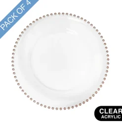 Charger Plate w Rose Gold Beaded Edge Pack 4 Clear (32cmD)