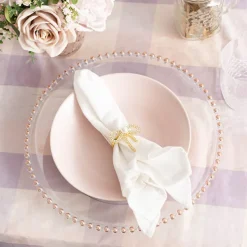 Charger Plate w Rose Gold Beaded Edge Pack 4 Clear (32cmD)
