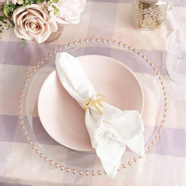 Charger Plate w Rose Gold Beaded Edge Pack 4 Clear (32cmD)