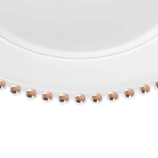 Charger Plate w Rose Gold Beaded Edge Pack 4 Clear (32cmD)