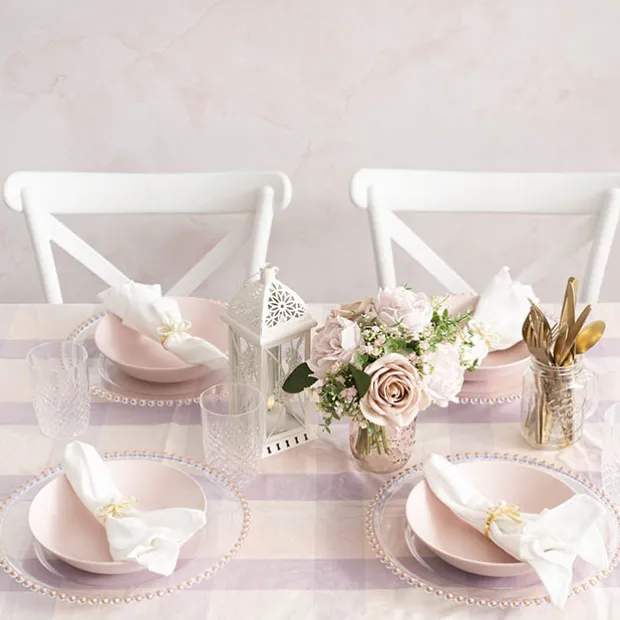 Charger Plate w Rose Gold Beaded Edge Pack 4 Clear (32cmD)