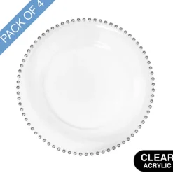 Charger Plate w Silver Beaded Edge Pack 4 Clear (32cmD)