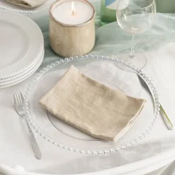 Charger Plate w Silver Beaded Edge Pack 4 Clear (32cmD)