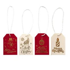 Christmas Gift Tags Traditional Gold Foil Pk24 (4.5x6.8cmH)