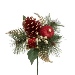 Christmas Pick w Apple & Drum Pack 3 Red (17.5cmH)