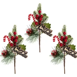 Christmas Snow Pine Berry Candy Pick Red Pack 3 (25cmH)