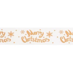 Christmas Tear Ribbon Merry Christmas White Gold (30mmx91m)