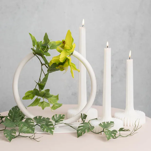 Circular Metal Vase White (25cmH)