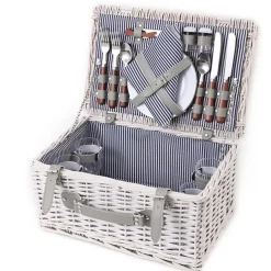 Classic 4 Person Picnic Basket Satin White (42x28x20cmH)