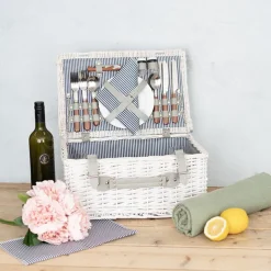 Classic 4 Person Picnic Basket Satin White (42x28x20cmH)