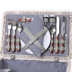 Classic 4 Person Picnic Basket Satin White (42x28x20cmH)