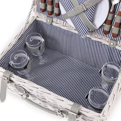 Classic 4 Person Picnic Basket Satin White (42x28x20cmH)