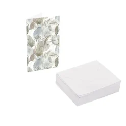 Classic Gift Card & Envelope Neutral Leaves Pk25(6.5x10cmH)