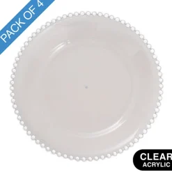 Clear Charger Plate w Beaded Edge Pack 4 White (32cmD)